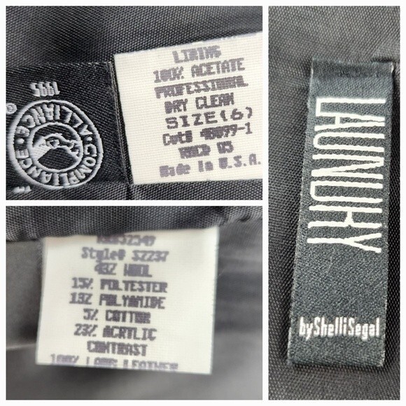 Vintage Laundry By Shelli Segal Leather Wool Pencil Skirt Black Herringbone 6 - Picture 2 of 15